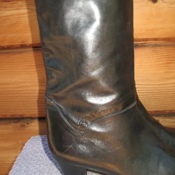 Vintage 80's Black Tall Heeled Leather Boots