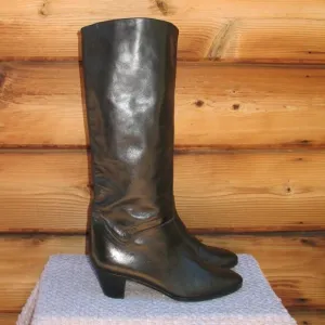 Vintage 80's Black Tall Heeled Leather Boots