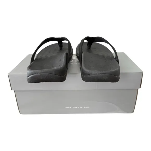 Vionic 44 Wave Webbing Black Toe Post Sandals Flip Flops