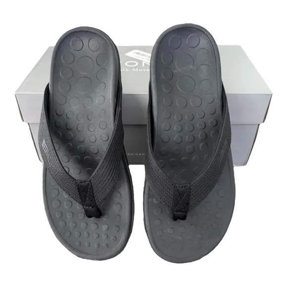 Vionic 44 Wave Webbing Black Toe Post Sandals Flip Flops