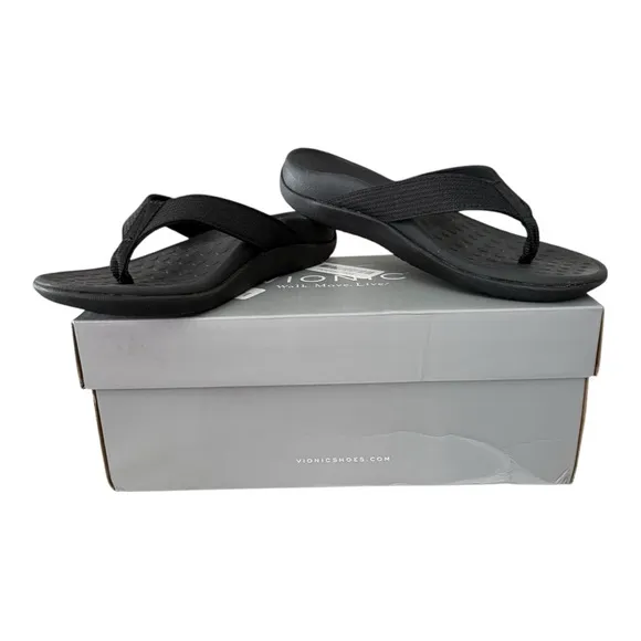 Vionic 44 Wave Webbing Black Toe Post Sandals Flip Flops