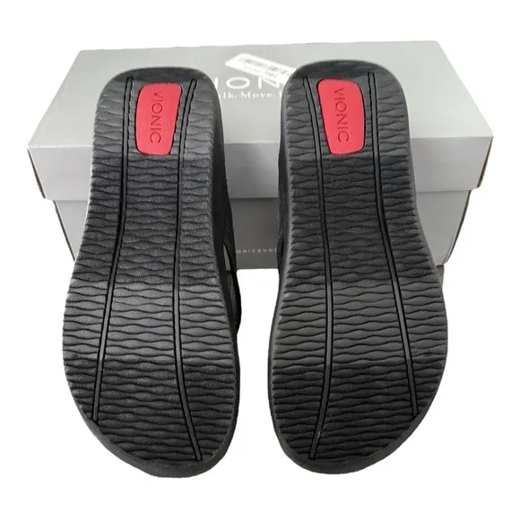 Vionic 44 Wave Webbing Black Toe Post Sandals Flip Flops