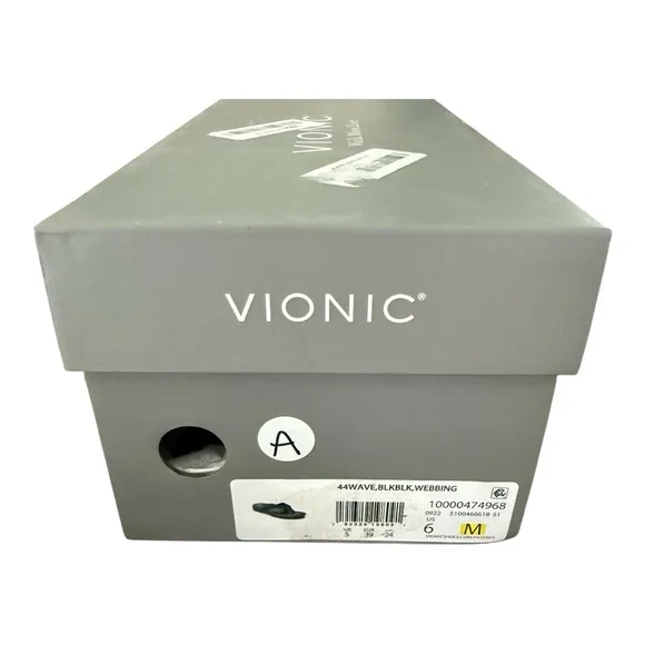 Vionic 44 Wave Webbing Black Toe Post Sandals Flip Flops