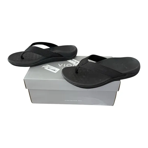 Vionic 44 Wave Webbing Black Toe Post Sandals Flip Flops