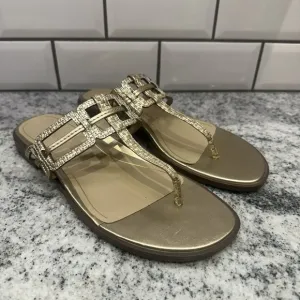 Vionic Alvana Gold Leather Thong Flat Sandals Women's 8.5 Comfort Arch Support