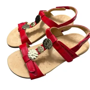 Vionic Rest Farra Red Gold Jeweled Strappy Comfort Sandals Womens Size 8 Wide