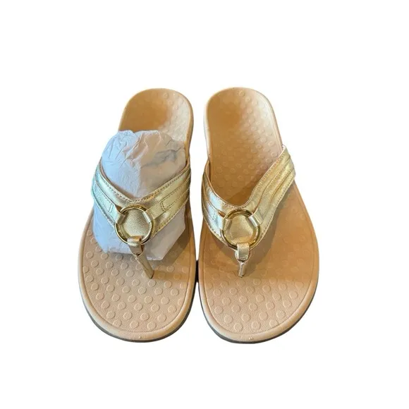 Vionic Women's Sandals Tide Aloe Toe-Post Flip-Flops Shoes Size 9 Gold Comfort