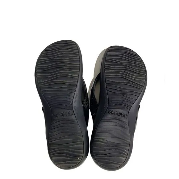 Vionic Davina Flip Flop, Black Faux Patent Leather Thong Sandals | 7