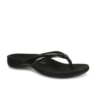 Vionic Davina Flip Flop, Black Faux Patent Leather Thong Sandals | 7