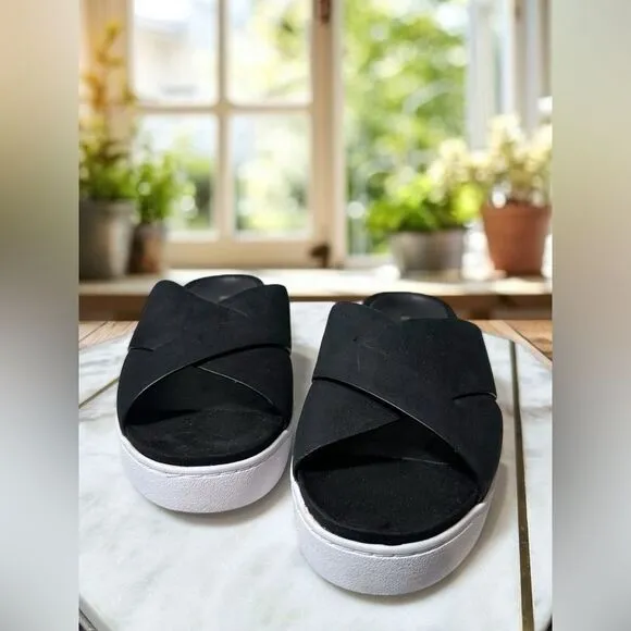 VIONIC Splendid Lou Black Leather Suede Slide Sandals Size 8 EU 39