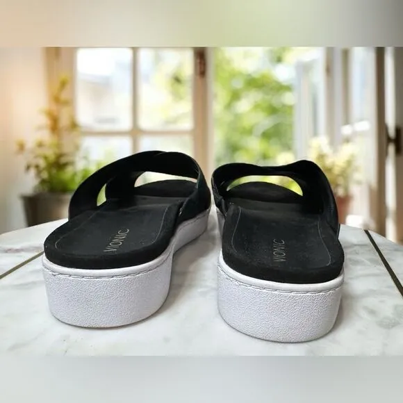 VIONIC Splendid Lou Black Leather Suede Slide Sandals Size 8 EU 39