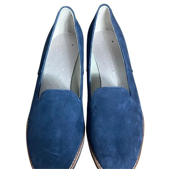 Vionic Willa Wedge Navy Blue Suede Water Repellent Slip On Loafer Shoes Sz 10