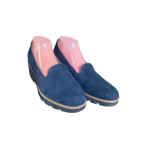 Vionic Willa Wedge Navy Blue Suede Water Repellent Slip On Loafer Shoes Sz 10