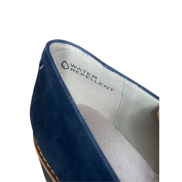 Vionic Willa Wedge Navy Blue Suede Water Repellent Slip On Loafer Shoes Sz 10