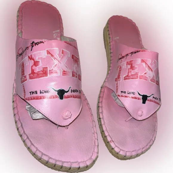 VTG &amp; OOAK Via Blue Via Couture Handpainted Leather Flip Flop Sandals - Size  9M