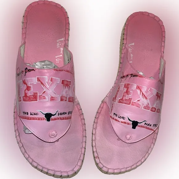 VTG &amp; OOAK Via Blue Via Couture Handpainted Leather Flip Flop Sandals - Size  9M