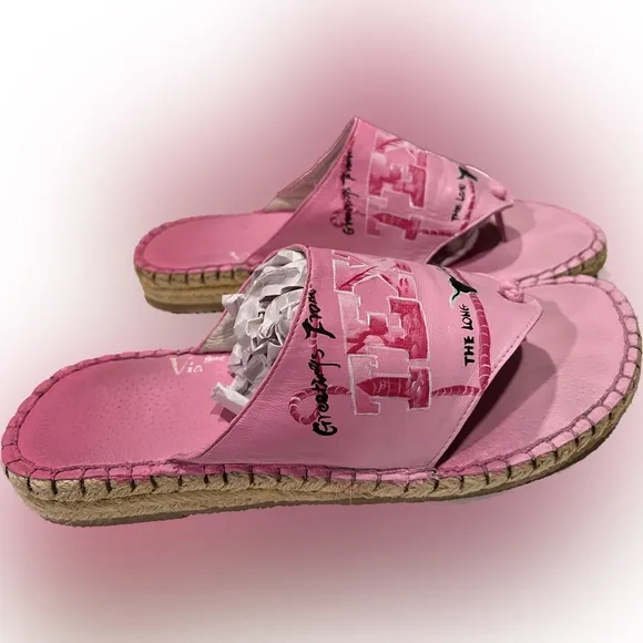 VTG &amp; OOAK Via Blue Via Couture Handpainted Leather Flip Flop Sandals - Size  9M