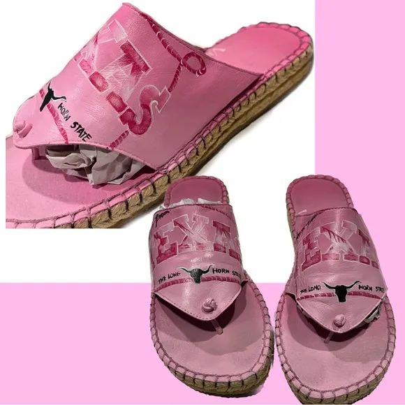 VTG &amp; OOAK Via Blue Via Couture Handpainted Leather Flip Flop Sandals - Size  9M