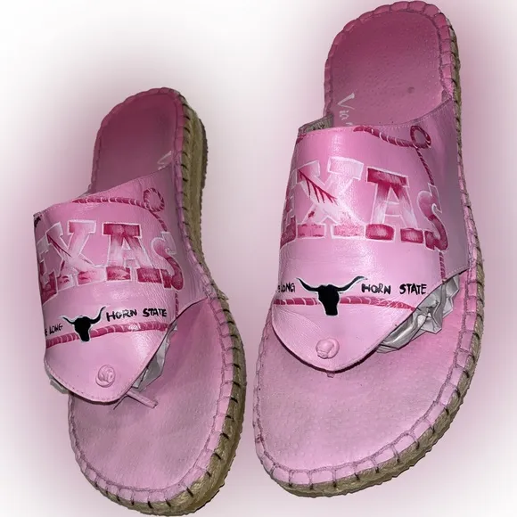 VTG &amp; OOAK Via Blue Via Couture Handpainted Leather Flip Flop Sandals - Size  9M