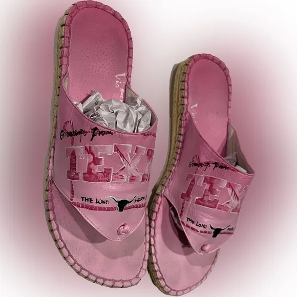 VTG &amp; OOAK Via Blue Via Couture Handpainted Leather Flip Flop Sandals - Size  9M
