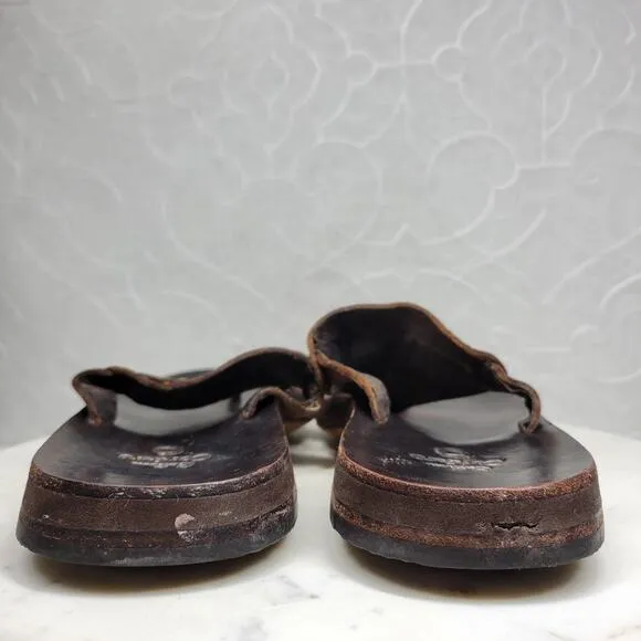 VTG Calleen Cordero Leather Flip Flops Womens 11 Brown Thong Sandals Boho