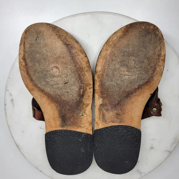 VTG Calleen Cordero Leather Flip Flops Womens 11 Brown Thong Sandals Boho