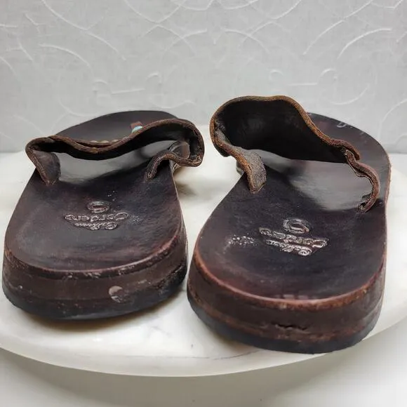 VTG Calleen Cordero Leather Flip Flops Womens 11 Brown Thong Sandals Boho