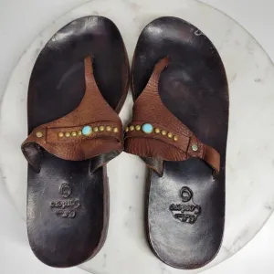VTG Calleen Cordero Leather Flip Flops Womens 11 Brown Thong Sandals Boho