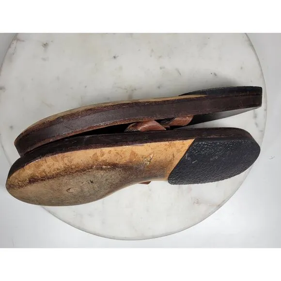 VTG Calleen Cordero Leather Flip Flops Womens 11 Brown Thong Sandals Boho