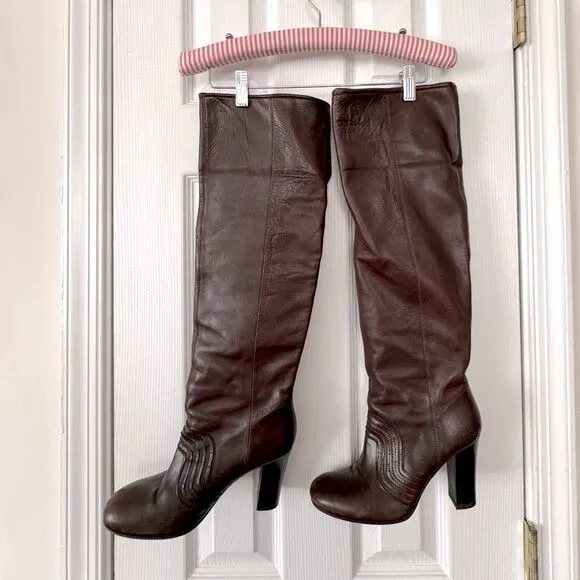VTG Miss Sixty Brown Leather Tall Boots Size 39/8