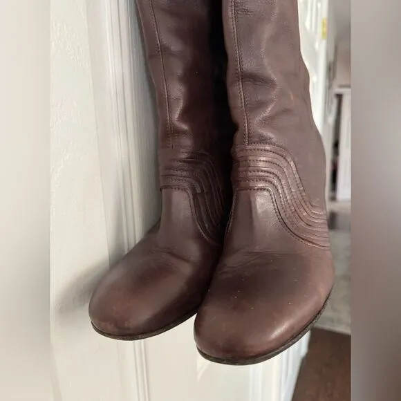 VTG Miss Sixty Brown Leather Tall Boots Size 39/8