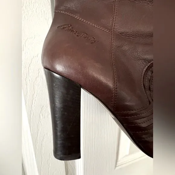 VTG Miss Sixty Brown Leather Tall Boots Size 39/8