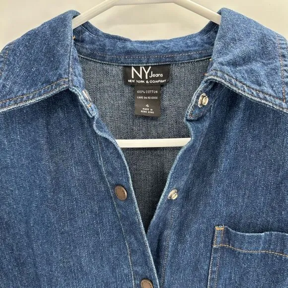 Vtg New York &amp; Company Denim Dress Button Down Y2K 90s Style Size 4