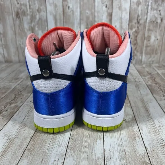 W Nike‎ Dunk High Blue Satin White Black Green Pink DV2185-100 Women's 8