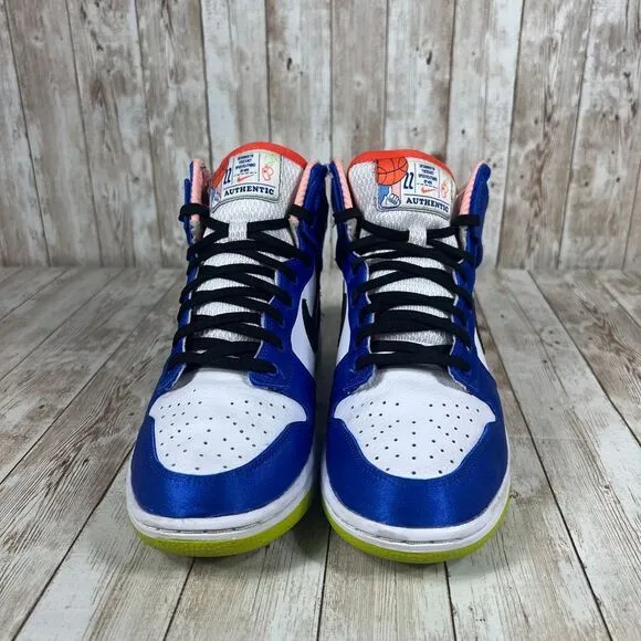W Nike‎ Dunk High Blue Satin White Black Green Pink DV2185-100 Women's 8