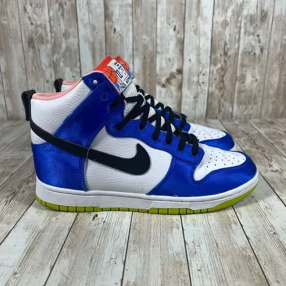 W Nike‎ Dunk High Blue Satin White Black Green Pink DV2185-100 Women's 8