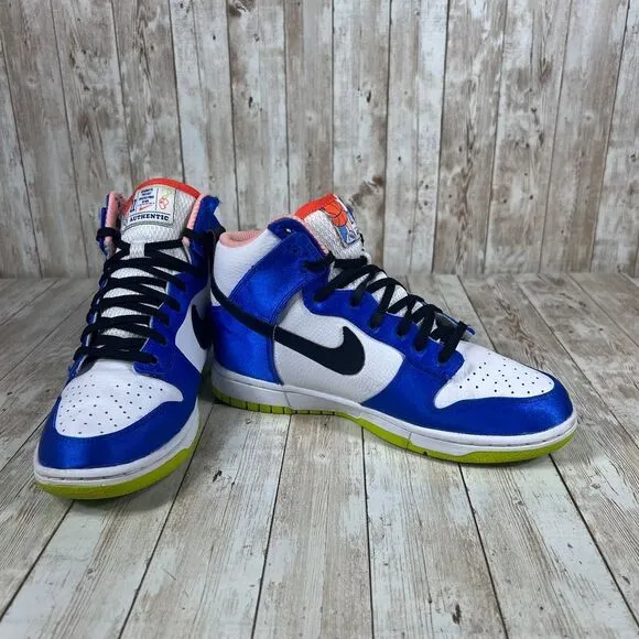 W Nike‎ Dunk High Blue Satin White Black Green Pink DV2185-100 Women's 8