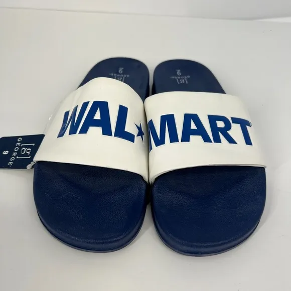 Walmart Logo Flip Flop Slide Sandals Mens Size 9 George RARE White Blue New