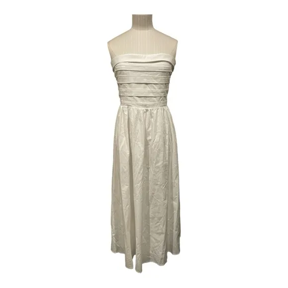 WAYF Sammie Pleat Strapless Stretch Cotton Sundress in White