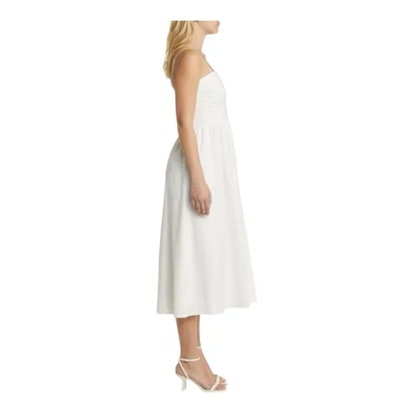 WAYF Sammie Pleat Strapless Stretch Cotton Sundress in White