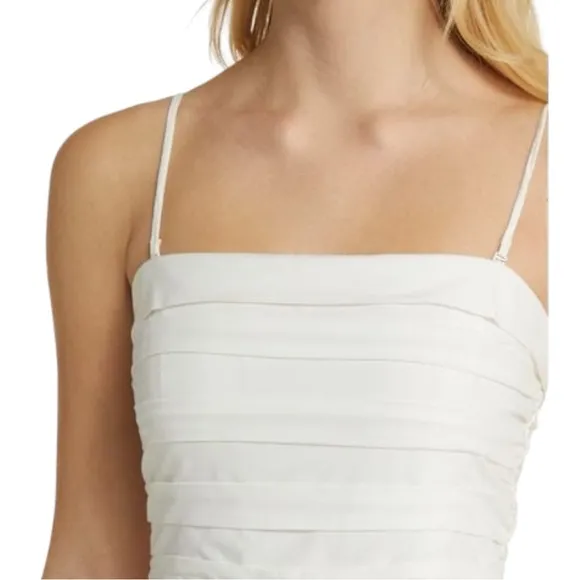 WAYF Sammie Pleat Strapless Stretch Cotton Sundress in White