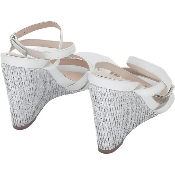 White AGL Women's Italian Dora Ankle Strap 5US Wedge Sandals 35.5 EU