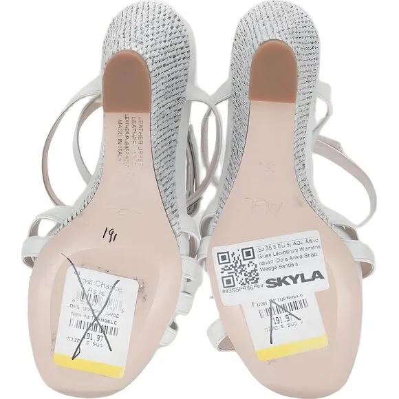 White AGL Women's Italian Dora Ankle Strap 5US Wedge Sandals 35.5 EU