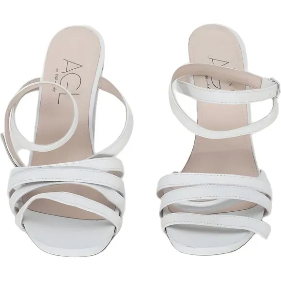 White AGL Women's Italian Dora Ankle Strap 5US Wedge Sandals 35.5 EU