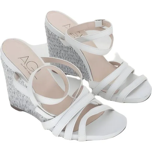 White AGL Women's Italian Dora Ankle Strap 5US Wedge Sandals 35.5 EU