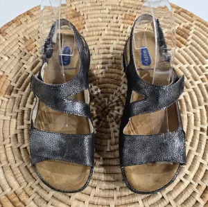 Wolky Iridescent Black Silver Comfort Strappy Sandals 7-7.5