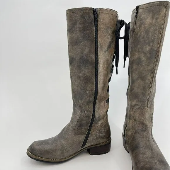 Wolky Taupe Pardo Tall Leather Boots Lace Up Back Side Zip Womens EUR  36 US 5.5