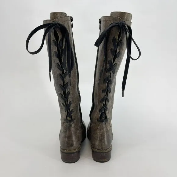 Wolky Taupe Pardo Tall Leather Boots Lace Up Back Side Zip Womens EUR  36 US 5.5