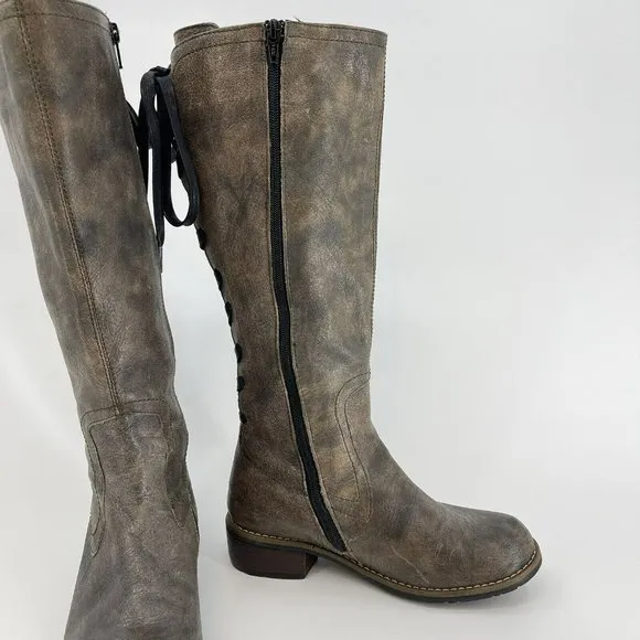 Wolky Taupe Pardo Tall Leather Boots Lace Up Back Side Zip Womens EUR  36 US 5.5