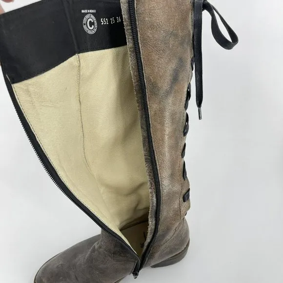 Wolky Taupe Pardo Tall Leather Boots Lace Up Back Side Zip Womens EUR  36 US 5.5